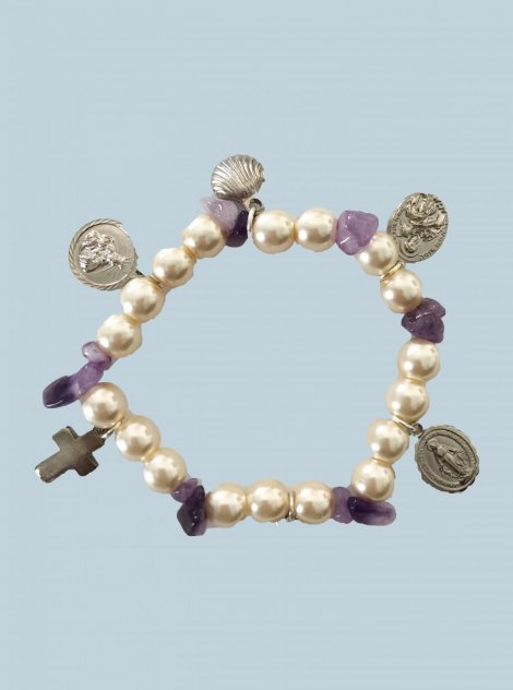 Pulseira de Pérolas e Agatas com Medalhas